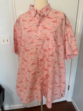 IZOD Saltwater Flamingo Button Down Shirt XXL Pink Tropical Short Sleeve